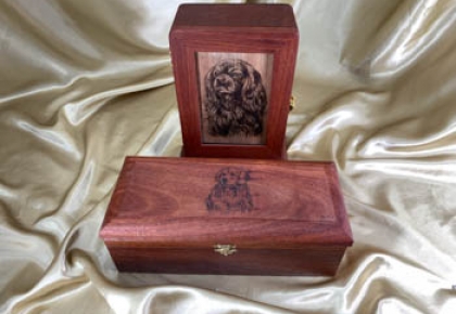 Examples of Pet Cremation Boxes with Pyrography added