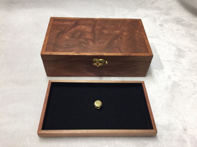 Jarrah Box with Black Lined Tray and Brass Knob and Hook and Eye Catch