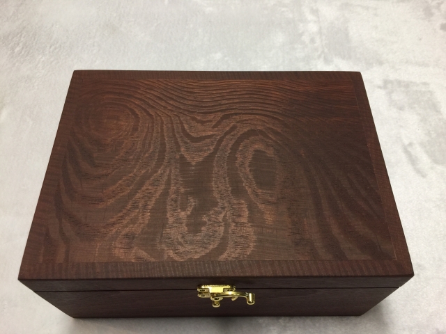Jarrah Box with Red Lined Tray and Woody Pear Lid with Brass Hook and Eye Catch
