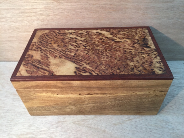 Marri Burl Jewellery Box with Removable Tray and Black Lining L2590