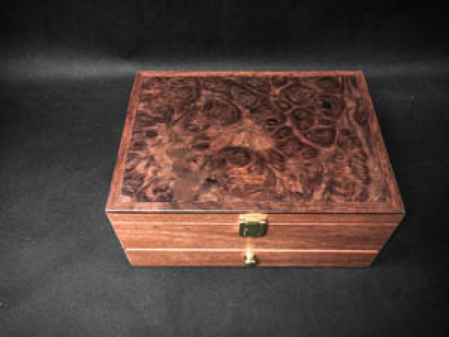 Jarrah Box with Jarrah Burl Lid and Bottom Drawer (PJBD19005-L5182)