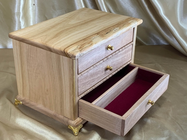 LEDMD3 25026-L4994 - Limited Edition 3 Drawer Wooden Jewellery Box Hand Crafted from Australian Yellow Tingle