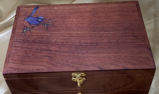 Example of Jarrah Jewellery Box  with Blue Wren Image Pyrography