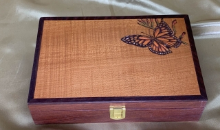Premium  wooden Treasure Box with Monarch Butterfly Pyrography - PKB(P) 21009-L9539 SOLD