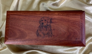 Hand Burned Image on Lid of Wooden Cremation Box