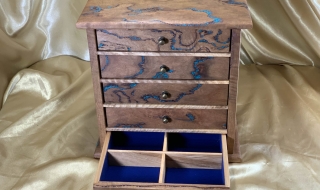 LEMD5 251106-L7107 - Limited Edition Blue Resin Filled 5 Drawer Australian Marri Jewellery Box SOLD